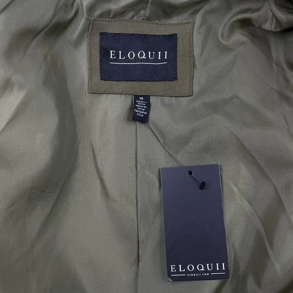 Eloquii Blazer Jacket sz 18 Army Green Belt Detail Peak Lapel Office Preppy NWT - Picture 8 of 12